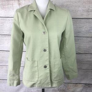 Eileen Fisher green snap front jacket with pockets cotton with spandex